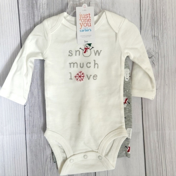 NWT CARTER'S 2-Piece "Snow Much Love" Baby Winter Outfit 3M White Grey Christmas - Picture 2 of 8